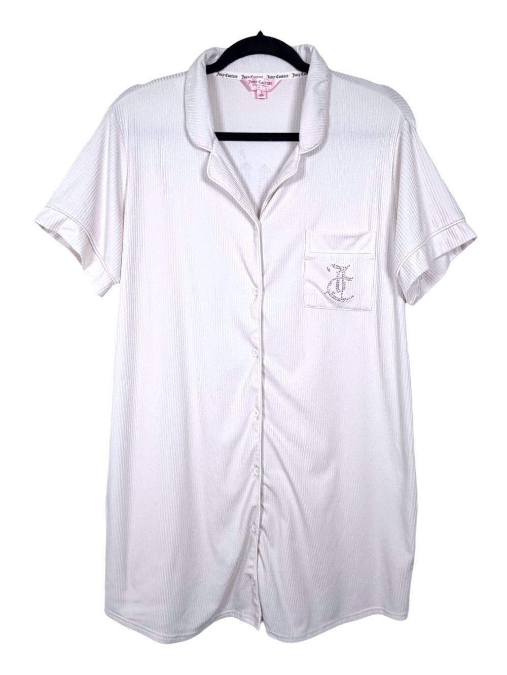 Juicy Couture Pink Ribbed Sleep Shirt Rhinestone Y2K Pajama Large - Picture 2 of 10